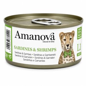 AMANOVA LATA PARA GATOS ADULTOS – SARDINAS & GAMBAS 70 G